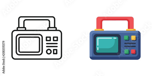 Photos Portable radio receiver set featuring colorful flat and minimalist black outline