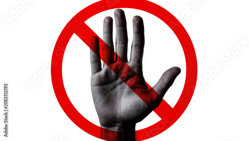 Photos Red prohibition sign over human hand