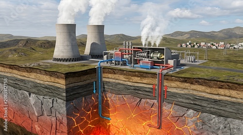 Geothermal Power Plant Cross-Section – 3D Energy Illustration