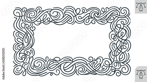 Fotografie An intricate black and white illustration of an ornate frame with swirling patterns and designs on a plain background with 020b decorative elements
