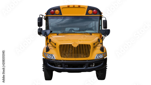 Fotografía Yellow school bus front view with black bumper and grille