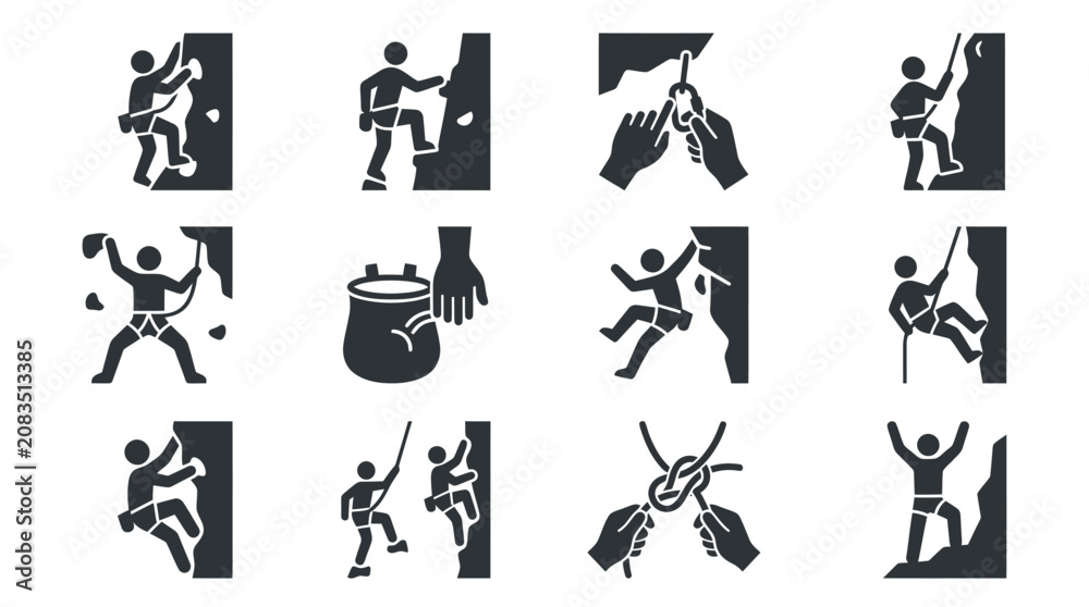 Obraz premium Black and white rock climbing icons.