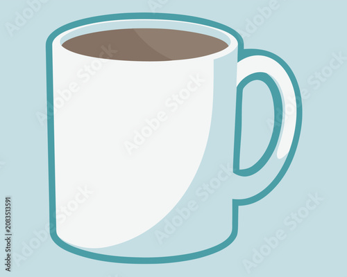 Plain white ceramic mug with turquoise rim, view top-down view