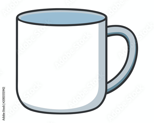 Plain white ceramic mug, wider at the blue interior rim