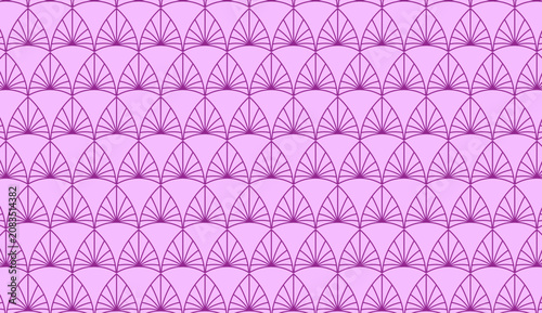 Purple art deco seamless pattern background with fan shapes
