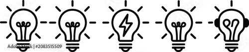 Foto Light bulb icons set with energy lightning bolt symbol and listening headphones