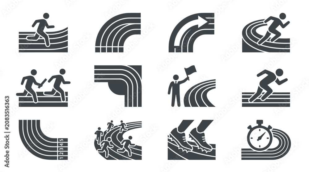 Obraz premium Black and white athletic track icons.