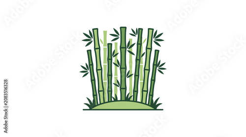 Foto Bamboo Stems and Green Leaves Illustration.