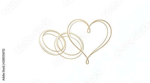 Elegant gold wedding rings intertwined with a heart shape symbol for marriage and romantic love celebration illustration