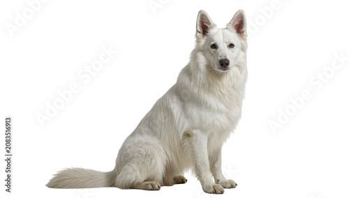 Obraz na płótnie White German Shepherd dog sitting attentively