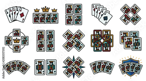 Four Kings Winning Poker Hand Editable Stroke Casino Gambling Cards Detailed Outline Playing Card Designs Multiple Layouts Professional
