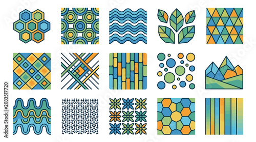 Geometric Abstract Wallpaper Bundle with Editable Stroke Designs Circles Polygons Wave Lines and Multiple Variations for Creative Projects