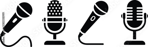 Schilderij op canvas Minimalist audio equipment microphone vector icon collection representing stream