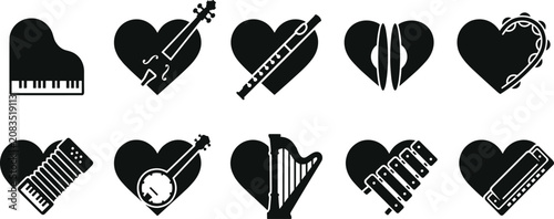 Photos Anatomical and romantic love hearts combined with classical musical instruments