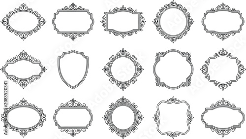 Bild auf Leinwand Collection of ornate filigree frames and decorative cartouches black vector illu