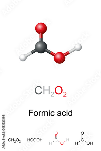 Принти на полотні Formic acid, HCOOH, molecule model and chemical structure