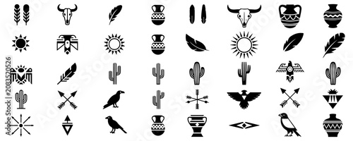 Fotografi Collection of black silhouette featuring native american and desert motifs
