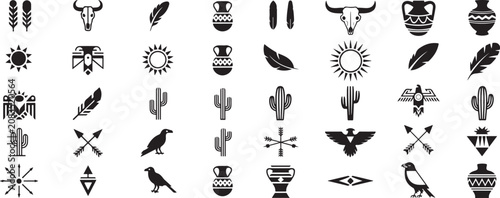 Fotografía Collection of black silhouette featuring native american and desert motifs