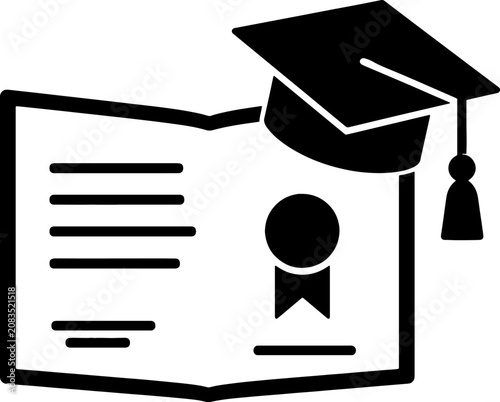 Diploma scroll with graduation cap icon showing successful completion of training