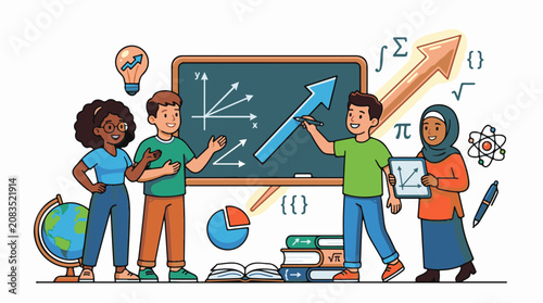 Diverse students learning math and science together