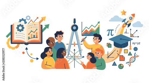 Diverse students learning math science and data