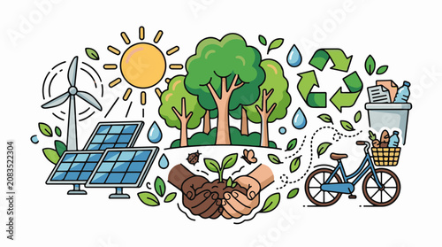 Diverse symbols of nature renewable energy and sustainable living