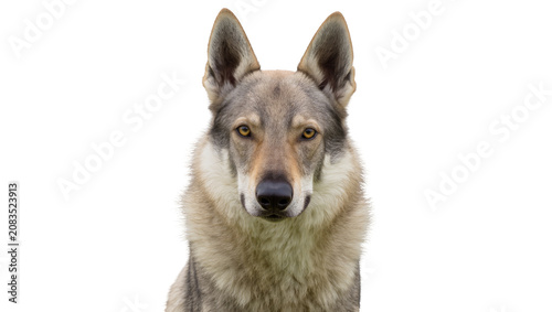Fotografie Wolf dog head portrait alert expression sharp eyes, erect ears
