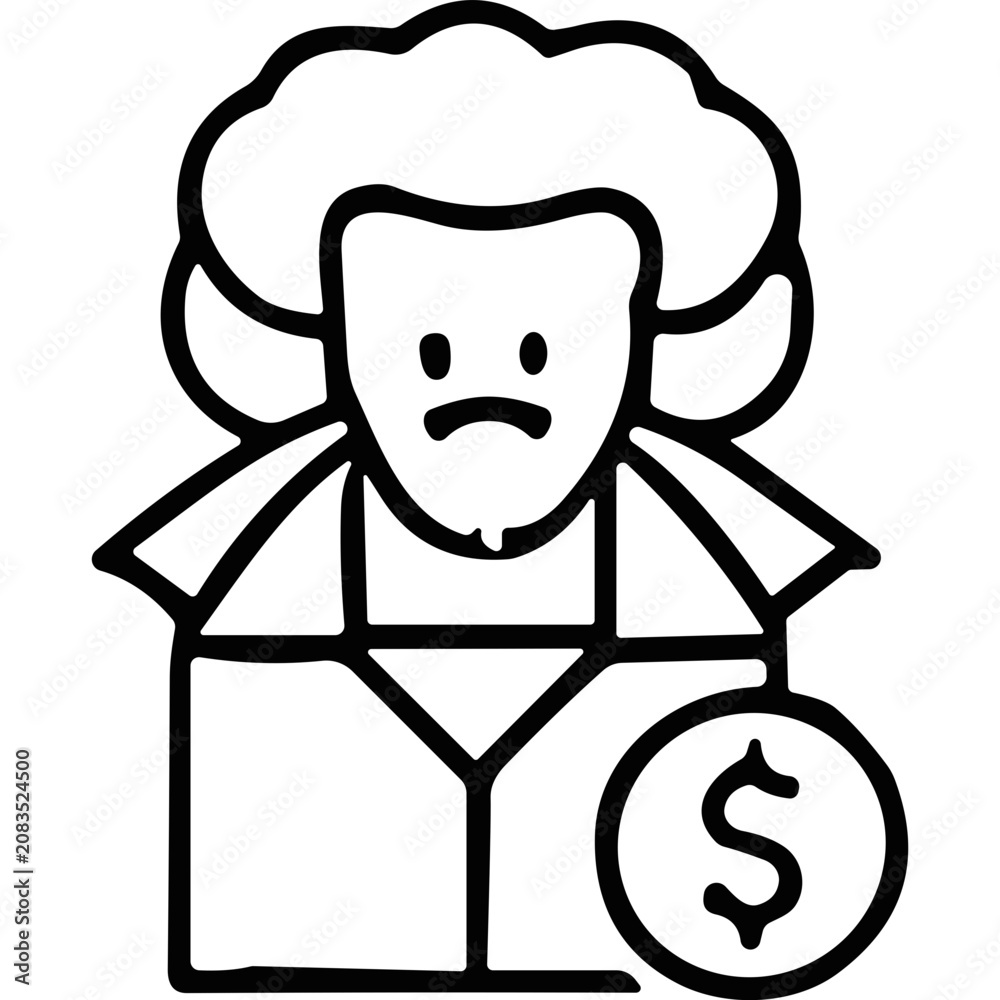 Fototapeta premium Businessman standing next to large dollar coin icon.