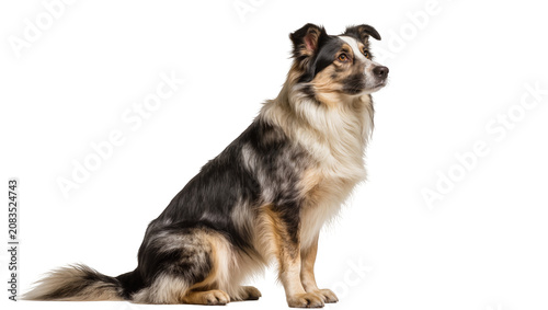 фотографія Merle Border Collie dog sitting and looking to the side
