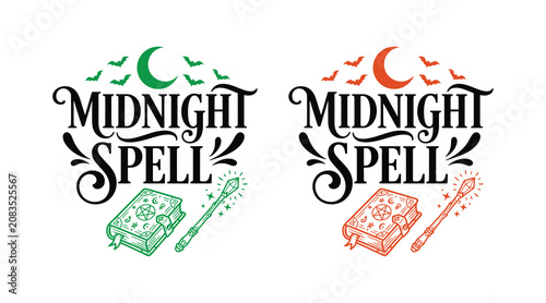 Bild auf Leinwand Halloween midnight spell logo with witchcraft elements for spooky occasions