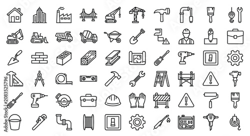 Fotografie Construction and industrial line icons mega set featuring building architecture