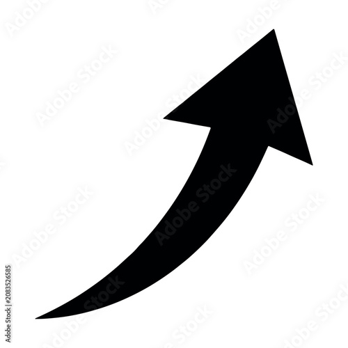 Simple minimalist black swoosh arrow pointing up right vector illustration.
