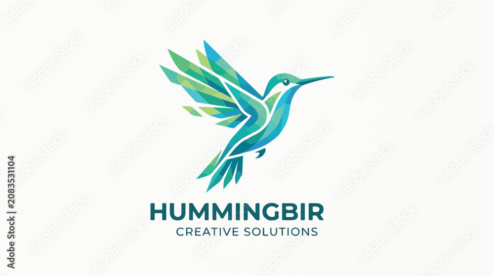 Fototapeta premium Colorful abstract hummingbird logo for creative solutions company.