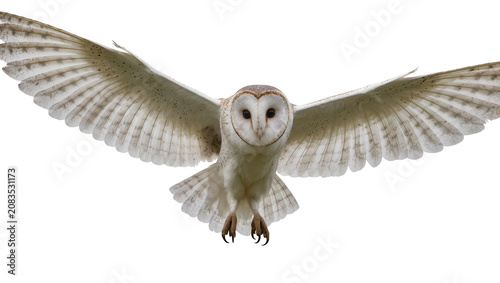 Fotografía Barn owl flying with wings spread wide