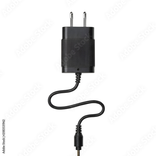 Laptop charger adapter isolated on a pure white background