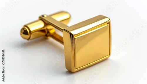 Elegant gold cufflink on white background for formal attire.