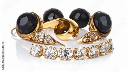 Elegant Gold Jewelry Set with Black and Diamond Accents.
