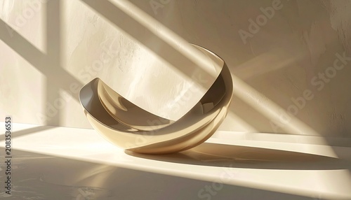 Elegant Golden Bowl in Sunlight - Minimalist Home Decor Still Life.