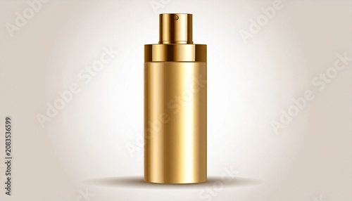 Elegant golden cosmetic bottle for luxury beauty product presentation.