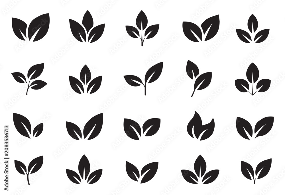 Obraz premium Collection of various green leaf icons representing nature and plant growth on transparent background