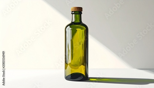 Elegant Green Glass Bottle with Cork Stopper in Natural Light.
