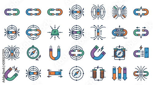 Foto Magnet Force Icon Bundle 30 Editable Stroke Illustrations Attraction Repulsion P