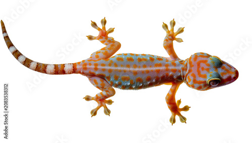 Bild auf Leinwand Tokay gecko with orange and blue spots, banded tail