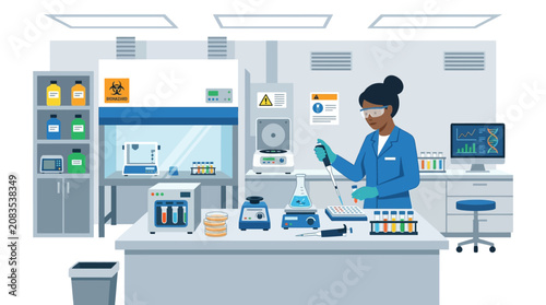 Fotografie Scientist working in a modern laboratory with test tubes and equipment
