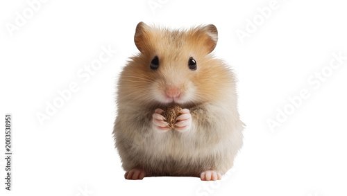 Fotografie Fluffy hamster holding a nut in its paws