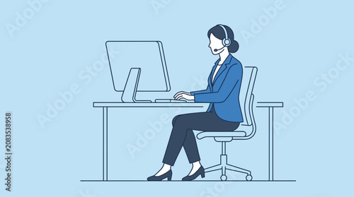 Focused professional providing seamless customer service through a headset and computer, representing efficient virtual assistance and client communication