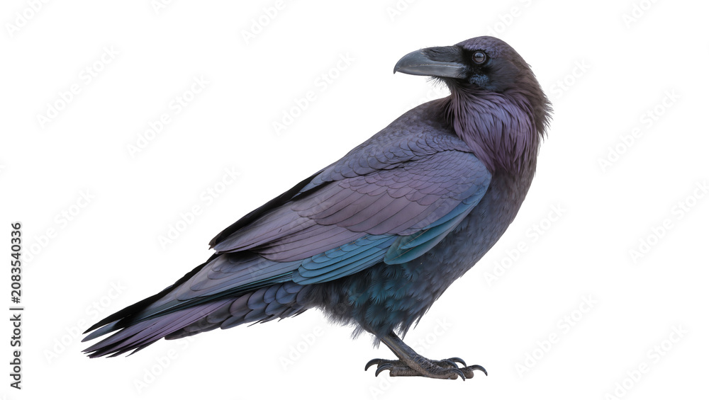 Fototapeta premium Dark purple raven bird with iridescent feathers