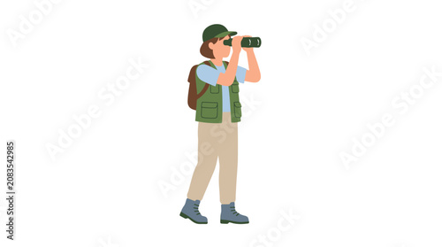 Slika na platnu Woman explorer with binoculars, discovering nature on a safari