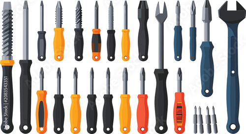 Fotografija Professional Screwdriver Set and Adjustable Wrench Vector Elements with Differen