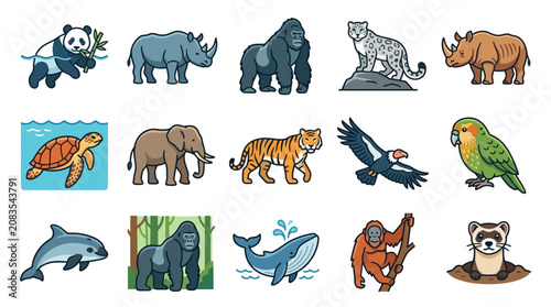 Foto Detailed of endangered animals in their natural habitats showcasing biodiversity